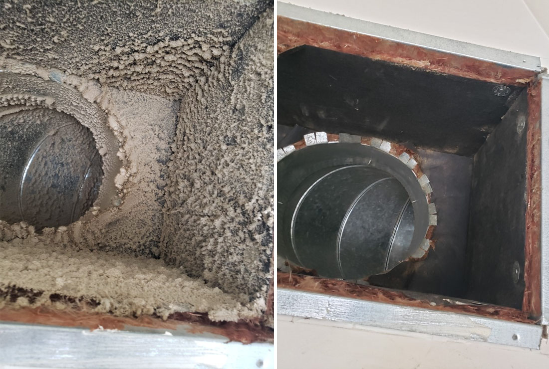 photo of return duct before and after cleaning